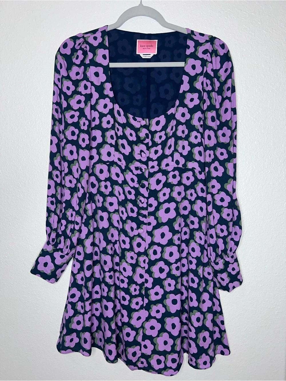 Kate Spade New York Flaire Flora Fluid Mini Dress Purple Puff Sleeves Size 6